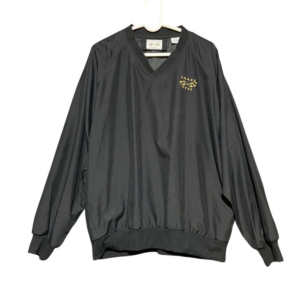 VTG‎ Snake Eyes Pullover Mens L Black Windbreaker V Neck Golfing Lightweight